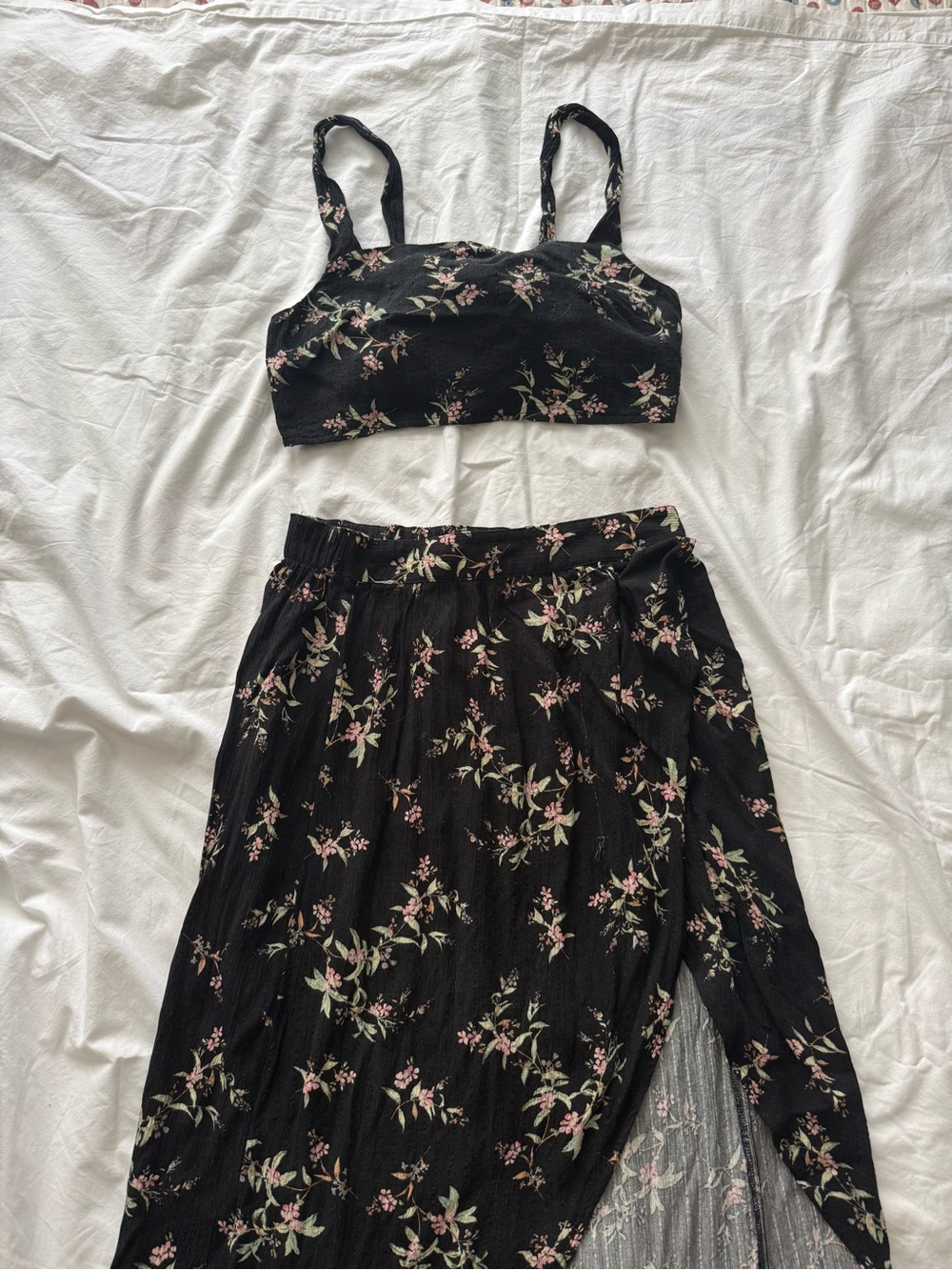 American Eagle Outfitters Black Floral Maxi Skirt with matching top
